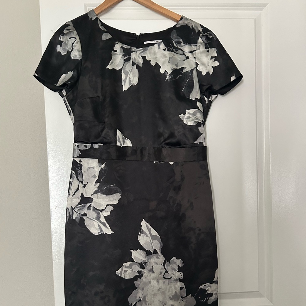 Tahari Elegant Black and White Floral Dress